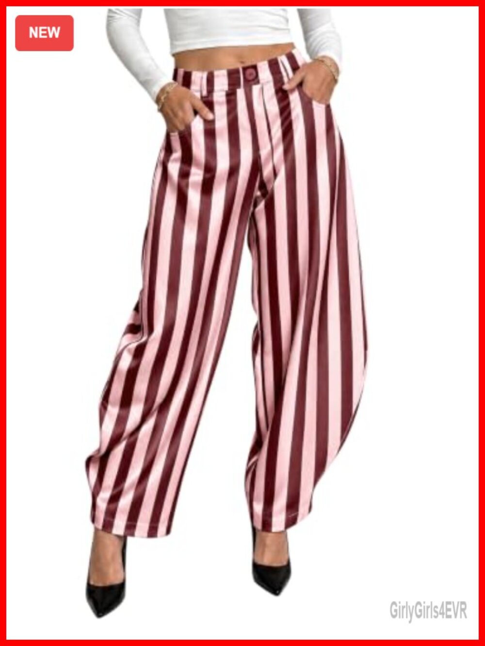 Tankaneo Satin Silk Barrel Pants High Waist Wide Leg Casual Womens